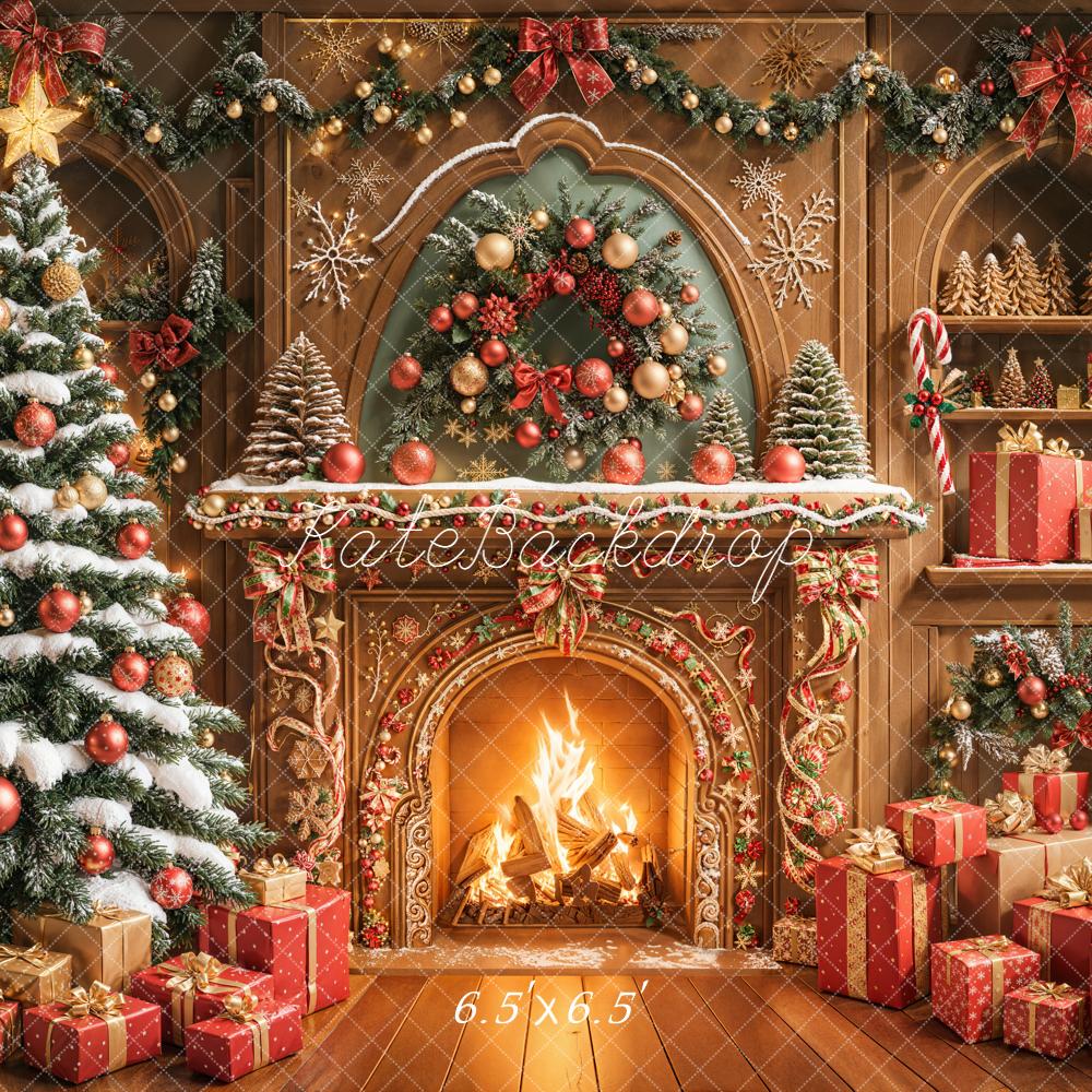 Kate Christmas Fireplace Tree Wreath Presents Backdrop Designed by Emetselch - Image 2