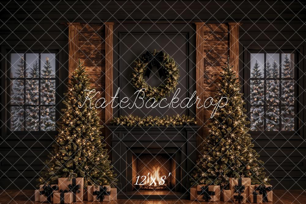Kate Christmas Fireplace Trees Gifts Fleece Backdrop Designed by Emetselch - Image 4