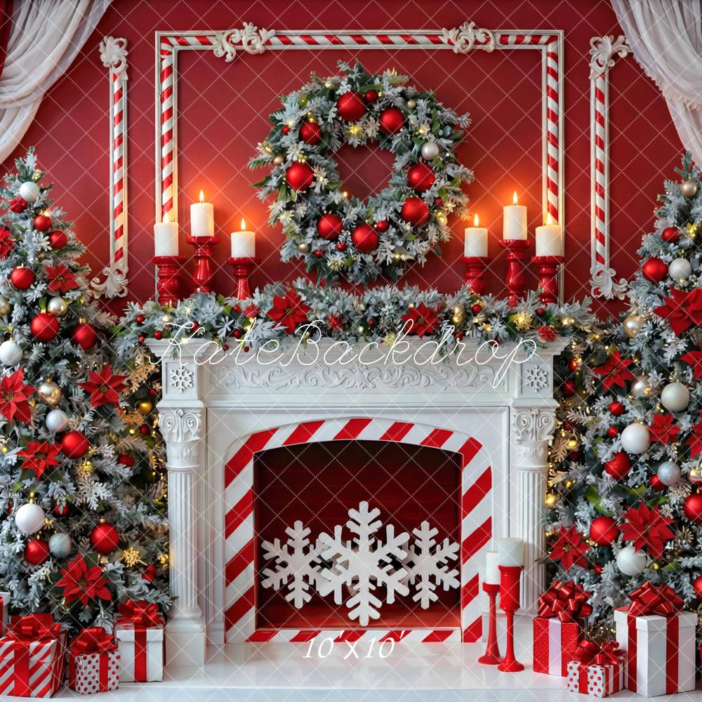 Kate Christmas Fireplace Trees Red White Backdrop Designed by Mini MakeBelieve - Image 7