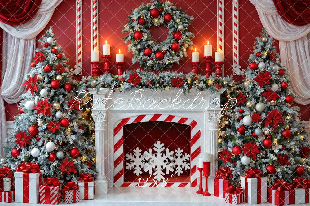 Kate Christmas Fireplace Trees Red White Backdrop Designed by Mini MakeBelieve - Image 8