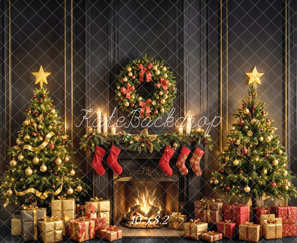 Kate Christmas Fireplace Trees Wreath Stockings Backdrop Designed by Emetselch - Image 7