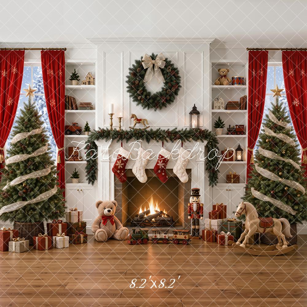 Kate Christmas Fireplace Trees Wreath Toys Backdrop Designed by Emetselch - Image 5