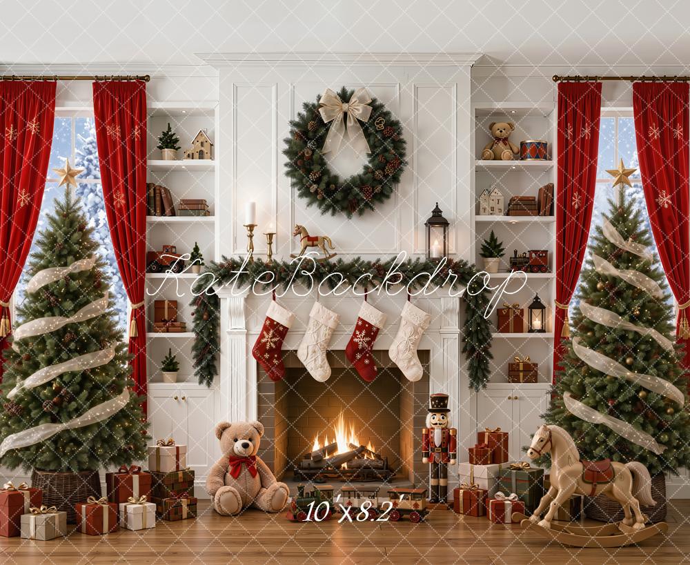 Kate Christmas Fireplace Trees Wreath Toys Backdrop Designed by Emetselch - Image 6