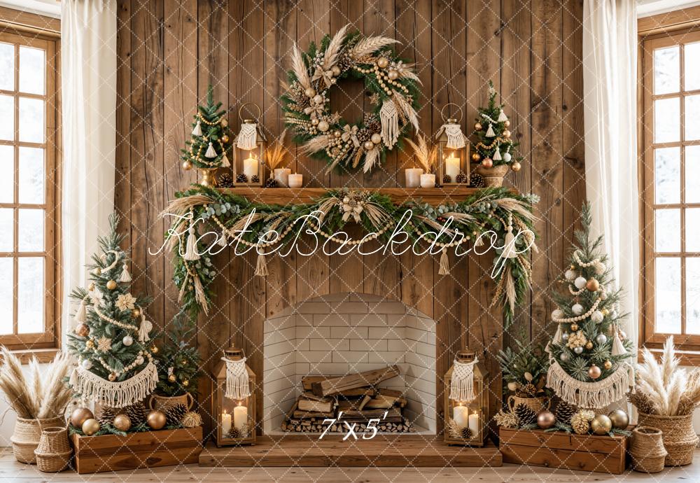 Kate Christmas Fireplace Wreath Mini Trees Backdrop Designed by Emetselch