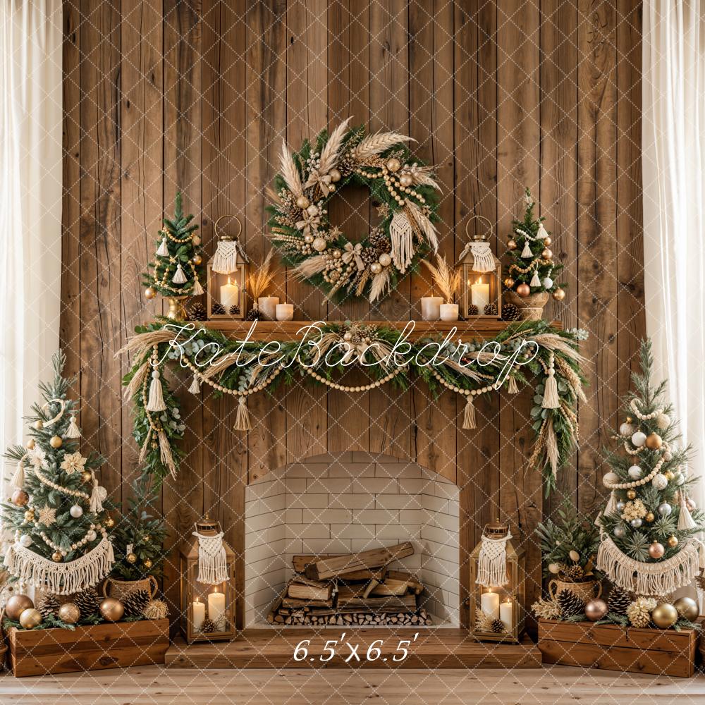Kate Christmas Fireplace Wreath Mini Trees Backdrop Designed by Emetselch - Image 2