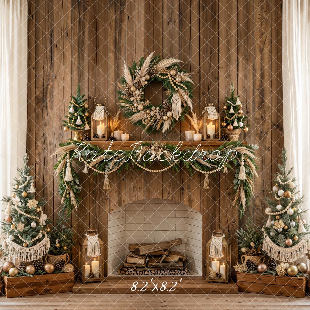 Kate Christmas Fireplace Wreath Mini Trees Backdrop Designed by Emetselch - Image 5