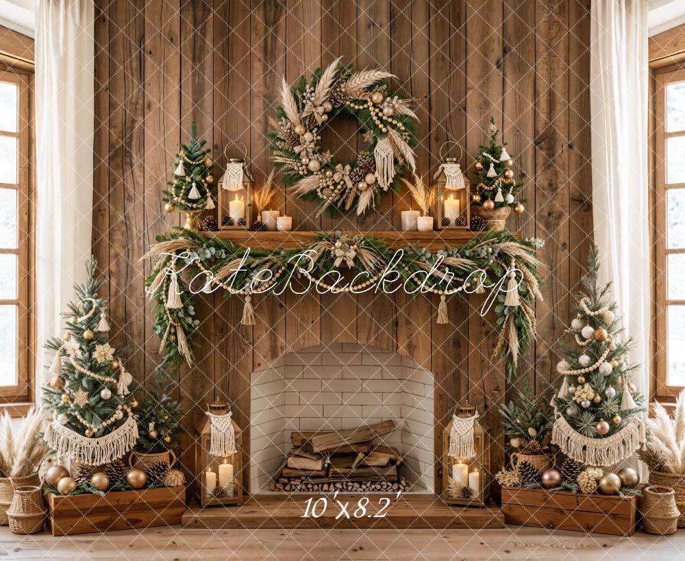 Kate Christmas Fireplace Wreath Mini Trees Backdrop Designed by Emetselch - Image 6