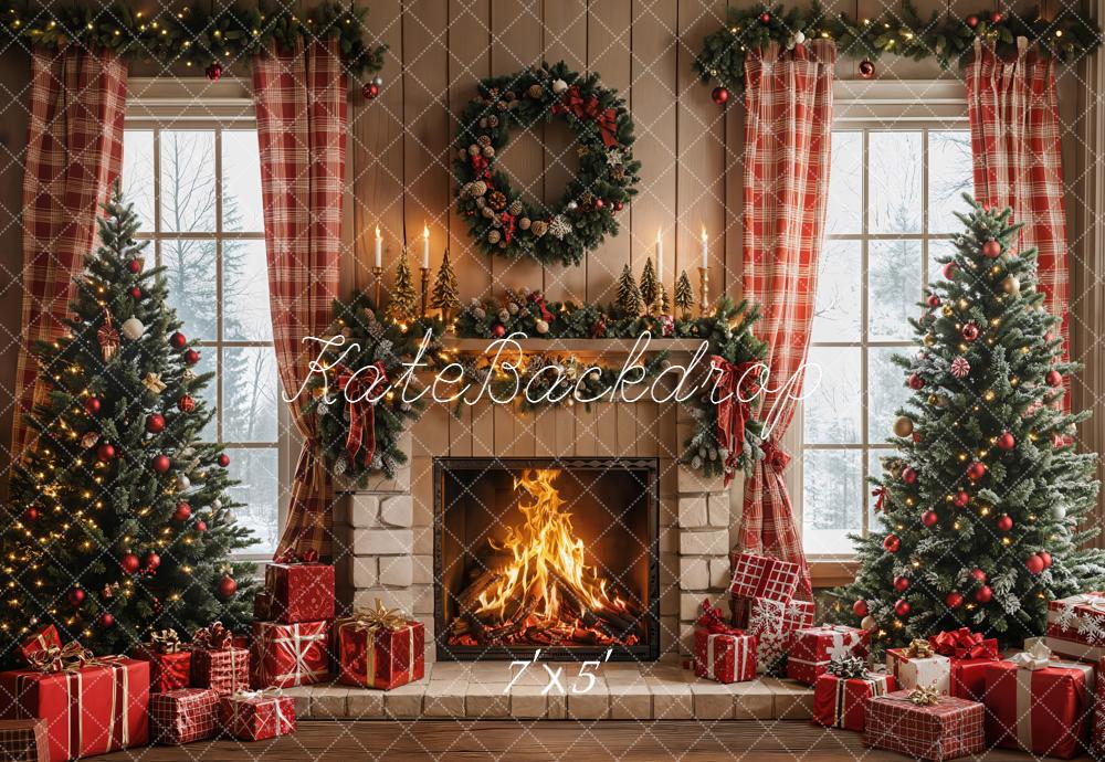 Kate Christmas Fireplace Wreath Trees Backdrop Designed by Emetselch - Image 2