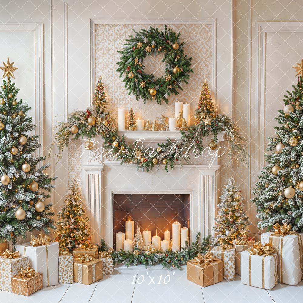 Kate Christmas Fireplace Wreath Trees Backdrop Designed by Emetselch - Image 7