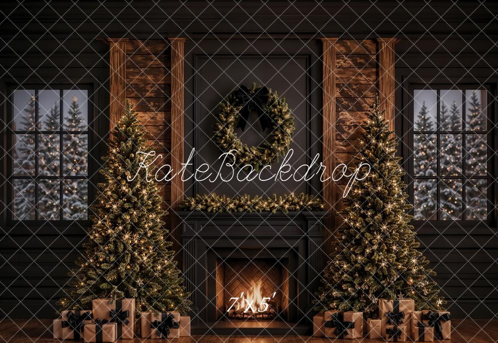 Kate Christmas Fireplace Wreath Trees Presents Backdrop Designed by Emetselch