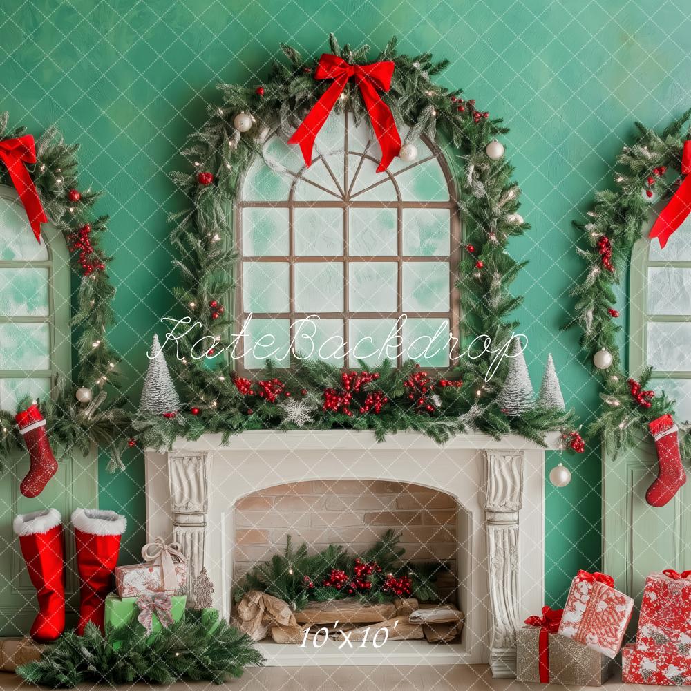 Kate Christmas Fireplace Wreaths Stockings Green Backdrop Designed by Patty Robert - Image 7