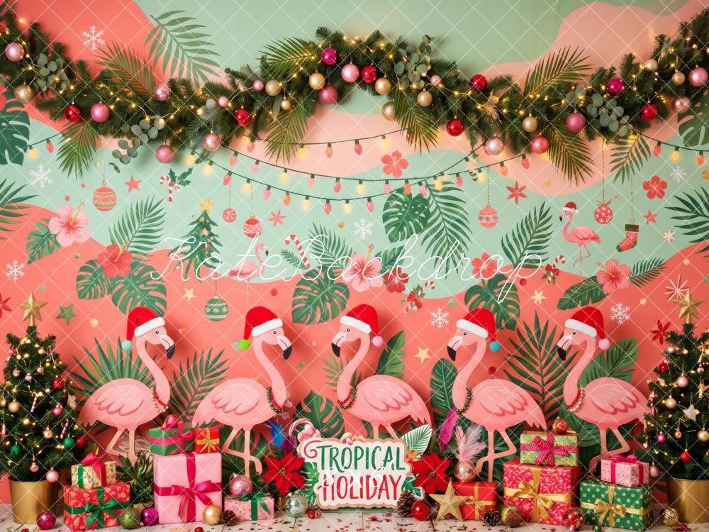 Kate Christmas Flamingos Tropical Garland Backdrop Designed by Patty Robert - Image 3