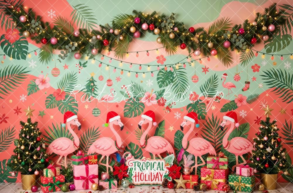 Kate Christmas Flamingos Tropical Garland Backdrop Designed by Patty Robert - Image 4
