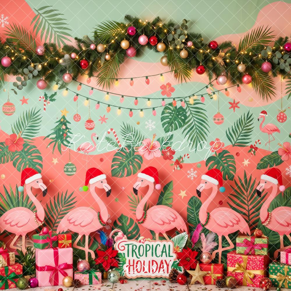 Kate Christmas Flamingos Tropical Garland Backdrop Designed by Patty Robert - Image 5