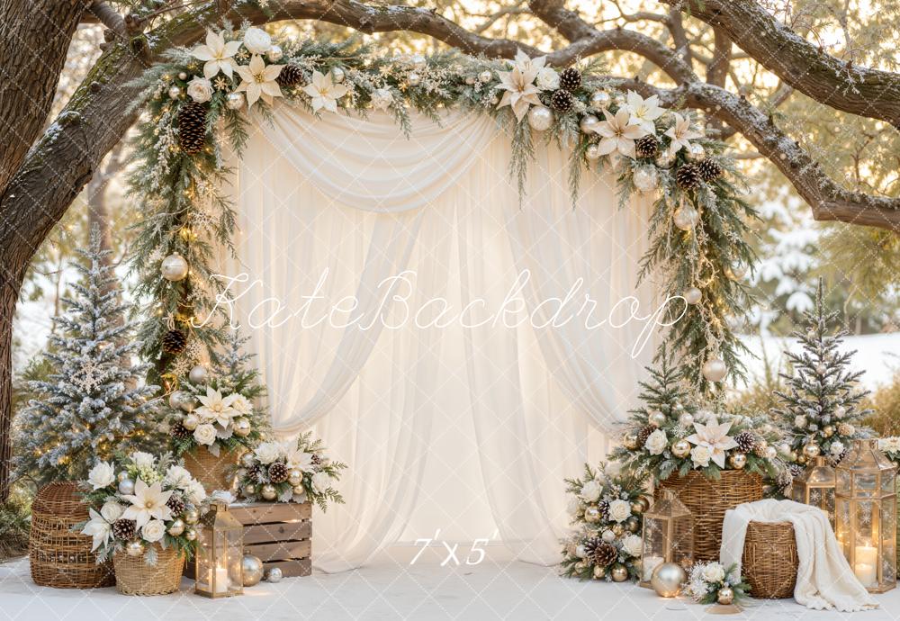 Kate Christmas Floral Arch Ornaments Snowy Trees Backdrop Designed by Emetselch