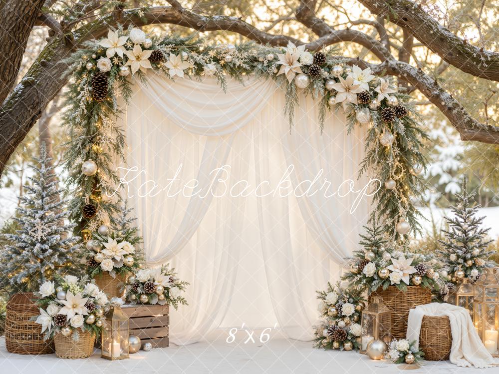 Kate Christmas Floral Arch Ornaments Snowy Trees Backdrop Designed by Emetselch - Image 3