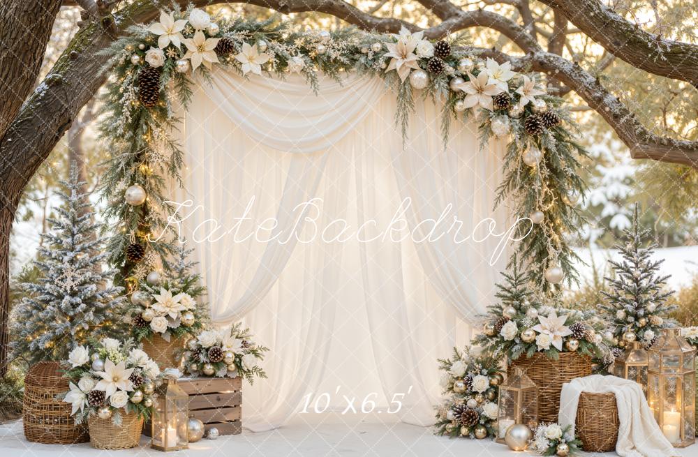 Kate Christmas Floral Arch Ornaments Snowy Trees Backdrop Designed by Emetselch - Image 4