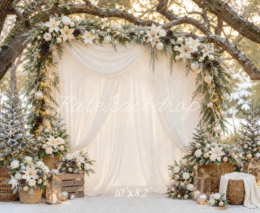 Kate Christmas Floral Arch Ornaments Snowy Trees Backdrop Designed by Emetselch - Image 6