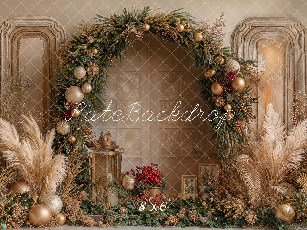 Kate Christmas Floral Arch Pampas Grass Fleece Backdrop Designed by Emetselch