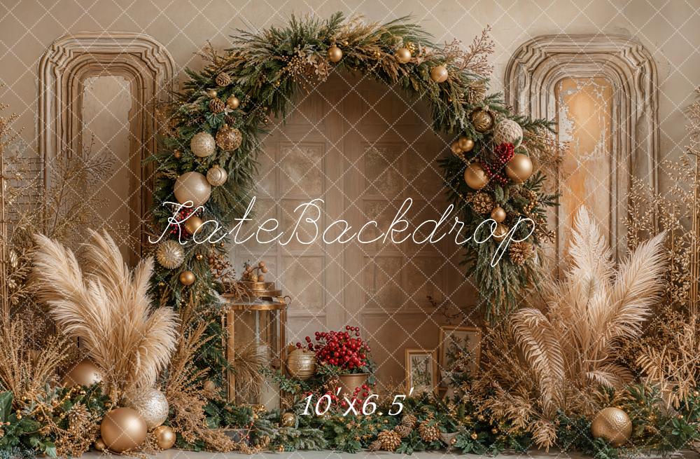 Kate Christmas Floral Arch Pampas Grass Fleece Backdrop Designed by Emetselch - Image 2