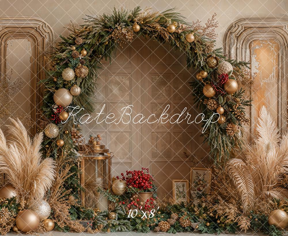 Kate Christmas Floral Arch Pampas Grass Fleece Backdrop Designed by Emetselch - Image 3