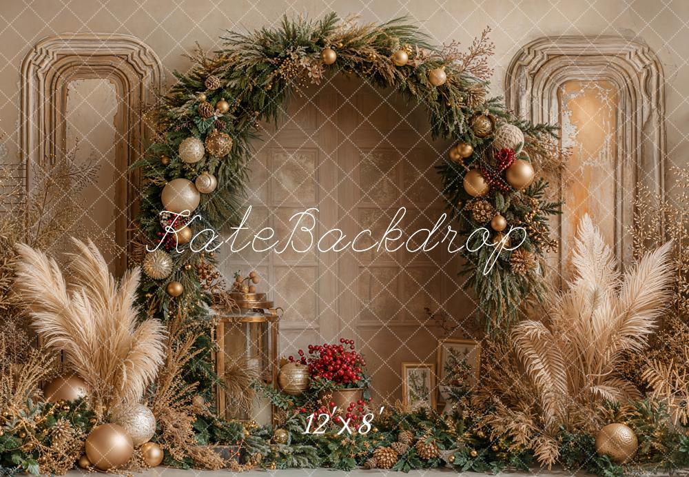 Kate Christmas Floral Arch Pampas Grass Fleece Backdrop Designed by Emetselch - Image 4