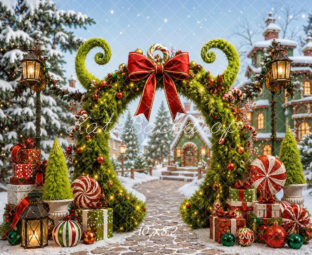 Kate Christmas Garland Arch Peppermint Presents Fleece Backdrop Designed by Chain Photography - Image 3