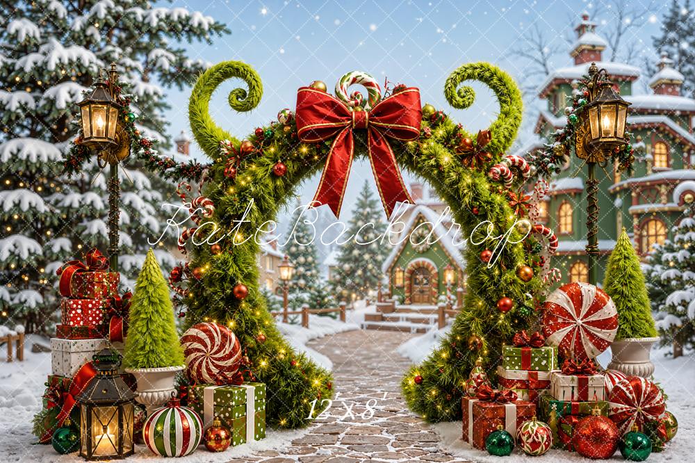 Kate Christmas Garland Arch Peppermint Presents Fleece Backdrop Designed by Chain Photography - Image 4