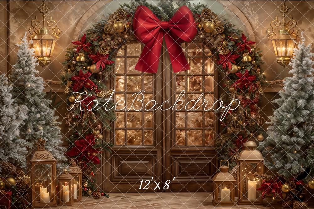 Kate Christmas Garland Bow Trees Fleece Backdrop Designed by Emetselch - Image 4