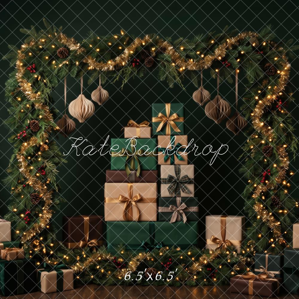 Kate Christmas Garland Gift Trees Dark Green Backdrop Designed by Patty Robert - Image 2