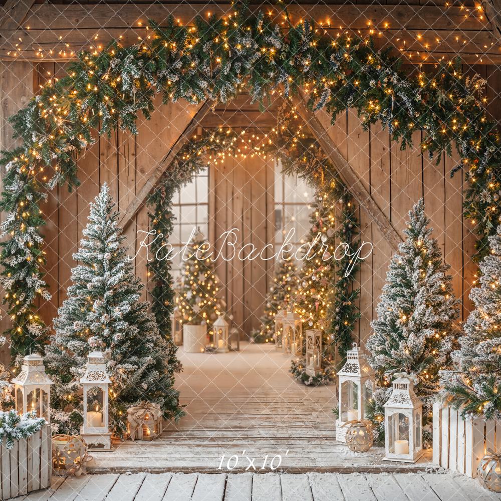 Kate Christmas Garland Trees Lanterns Wooden Backdrop Designed by Emetselch - Image 7