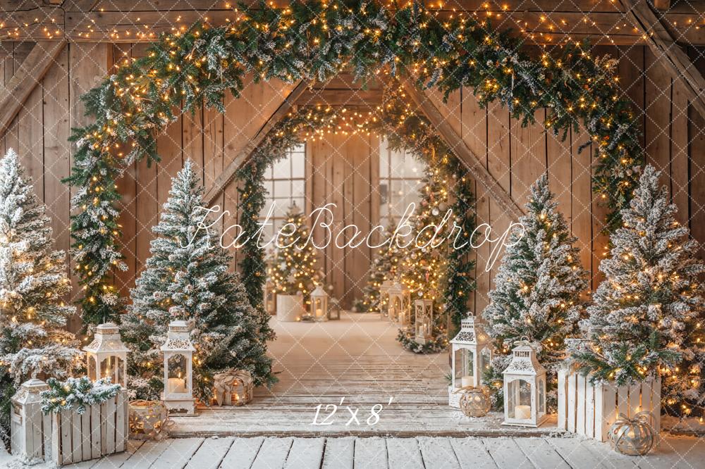 Kate Christmas Garland Trees Lanterns Wooden Backdrop Designed by Emetselch - Image 8