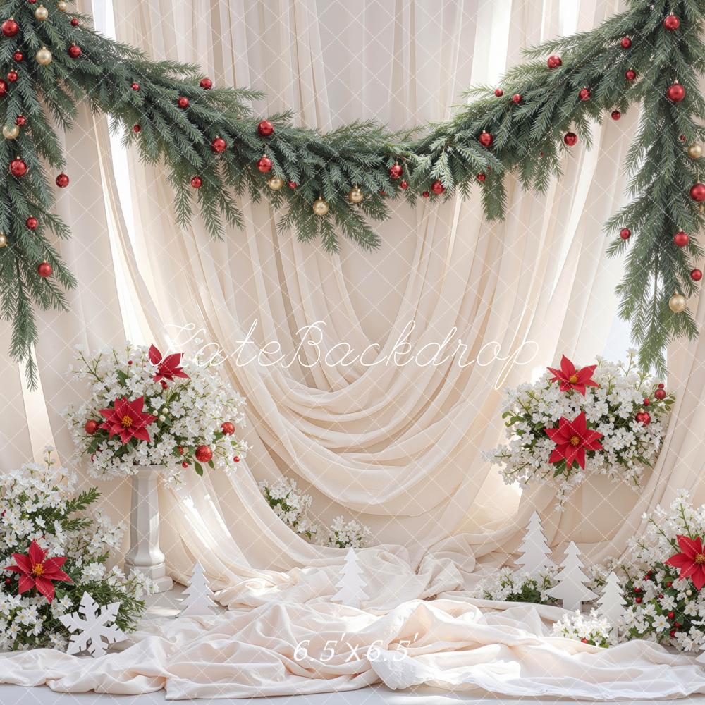 Kate Christmas Garland White Curtain Backdrop Designed by Mini MakeBelieve - Image 2