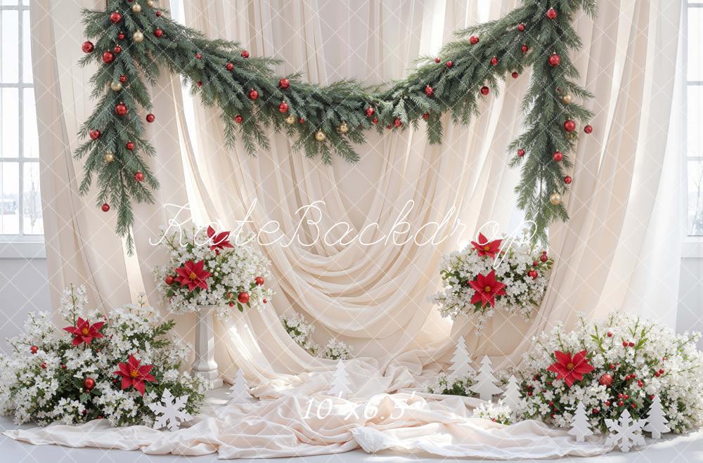 Kate Christmas Garland White Curtain Backdrop Designed by Mini MakeBelieve - Image 4