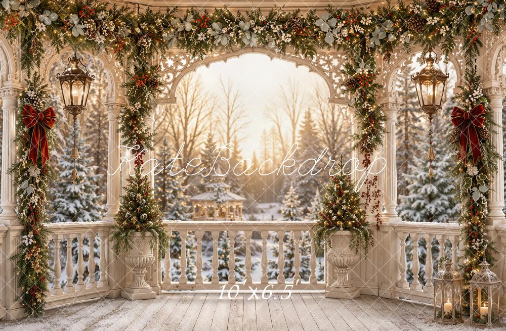 Kate Christmas Gazebo Garland Lanterns Snowy Forest Backdrop Designed by Emetselch - Image 4