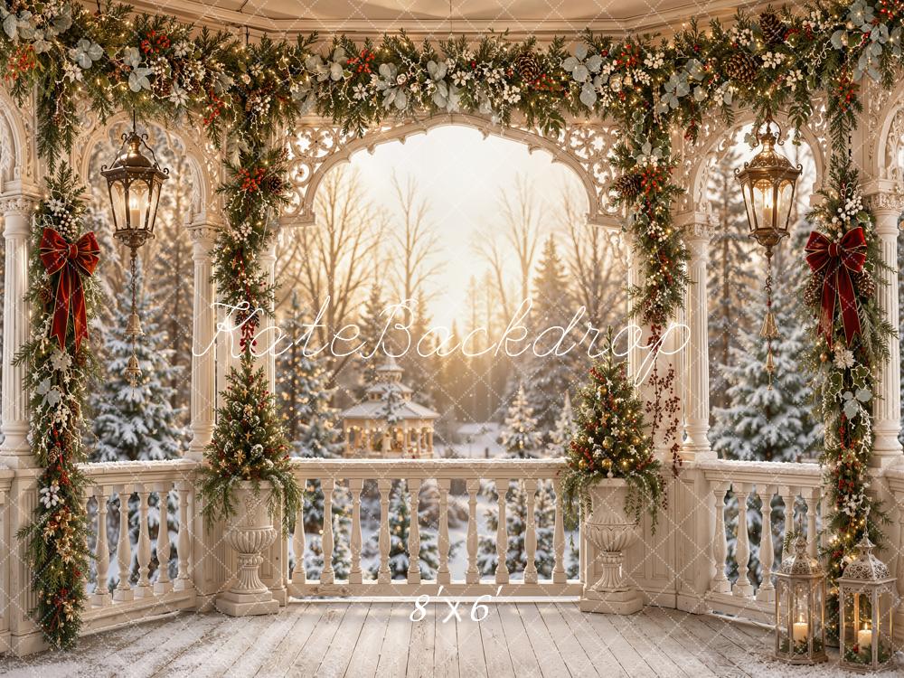 Kate Christmas Gazebo Lanterns Garland Fleece Backdrop Designed by Emetselch