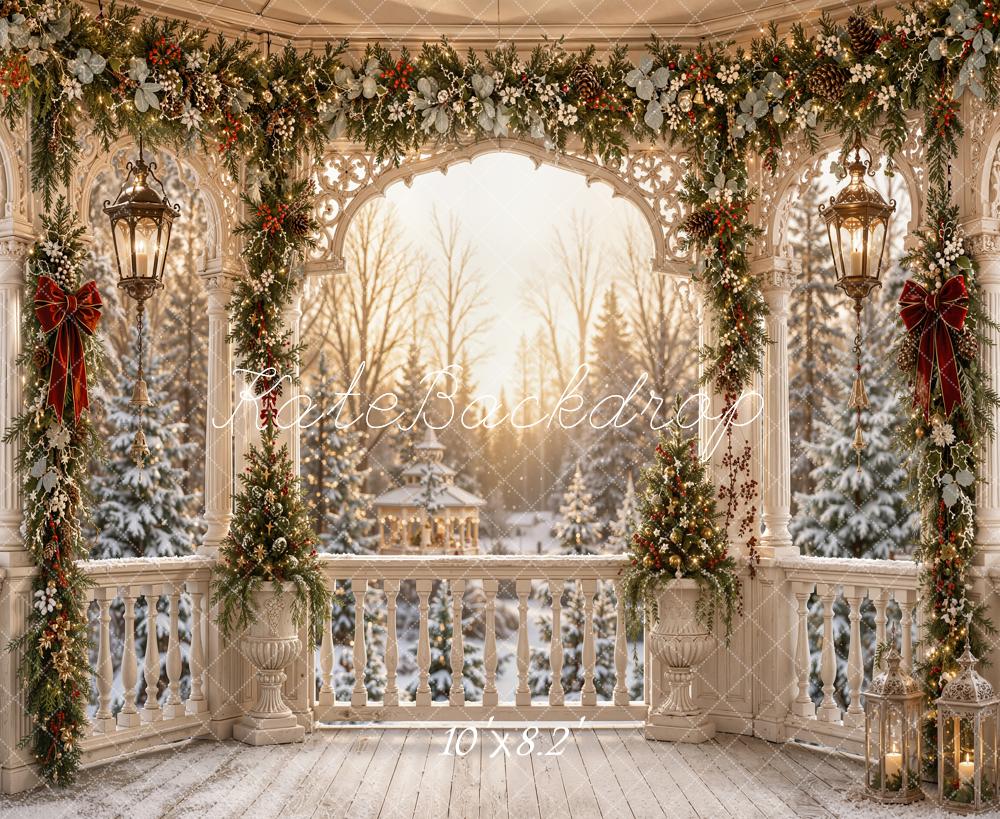 Kate Christmas Gazebo Lanterns Garland Fleece Backdrop Designed by Emetselch - Image 3