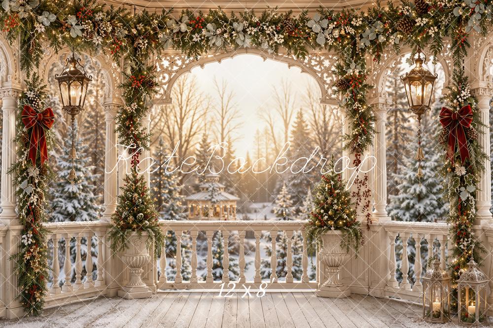 Kate Christmas Gazebo Lanterns Garland Fleece Backdrop Designed by Emetselch - Image 4