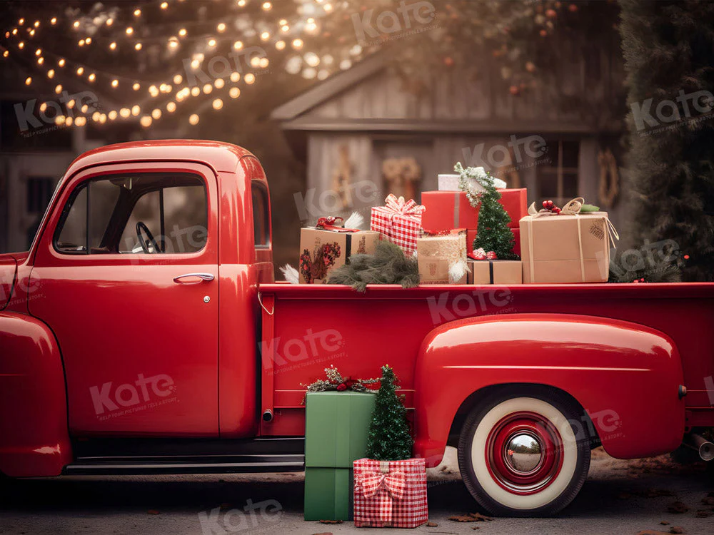 Kate Christmas Gift in Red Truck Fleece Backdrop for Photography - Image 10