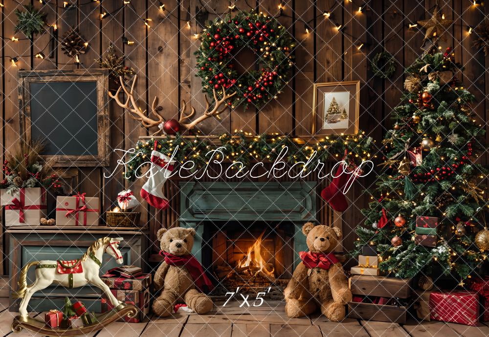 Kate Christmas Gift Teddy Bear Fireplace Room Backdrop Designed by Emetselch