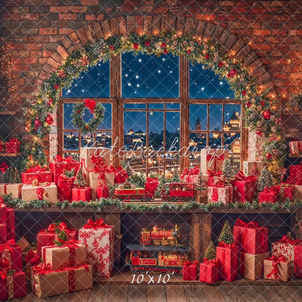 Kate Christmas Gifts Garland Brick Window Backdrop Designed by Emetselch - Image 7