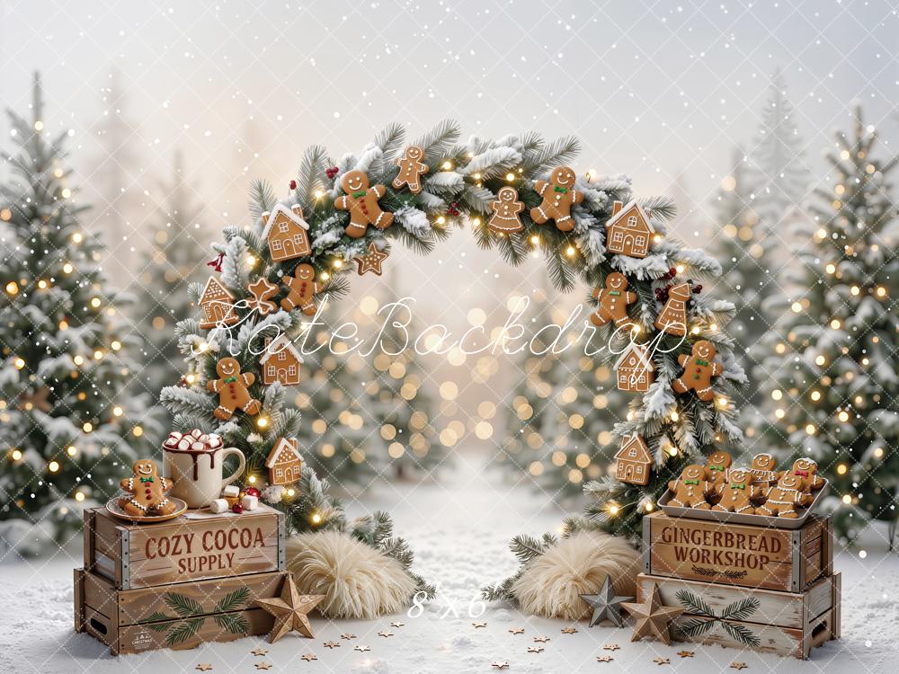 Kate Christmas Gingerbread Arch Cozy Cocoa Fleece Backdrop Designed by Emetselch