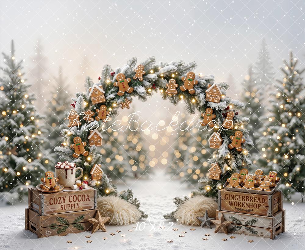 Kate Christmas Gingerbread Arch Cozy Cocoa Fleece Backdrop Designed by Emetselch - Image 3