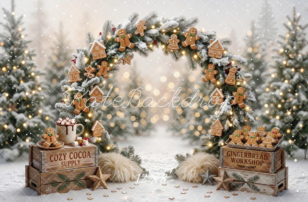 Kate Christmas Gingerbread Arch Cozy Cocoa Fleece Backdrop Designed by Emetselch - Image 4