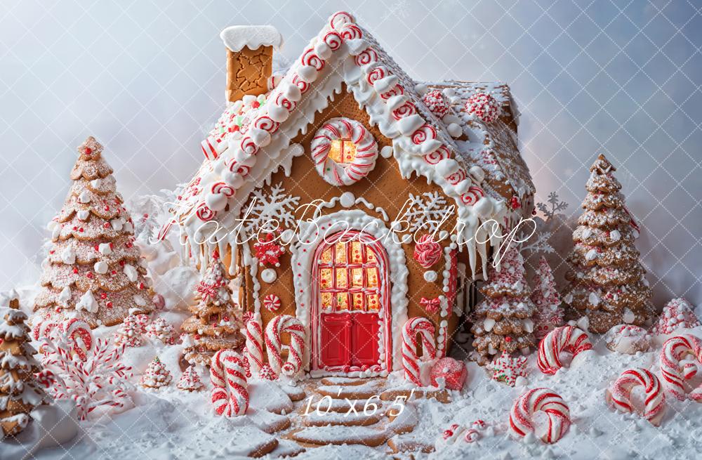 Kate Christmas Gingerbread House Candy Cane Backdrop Designed by Chain Photography - Image 4