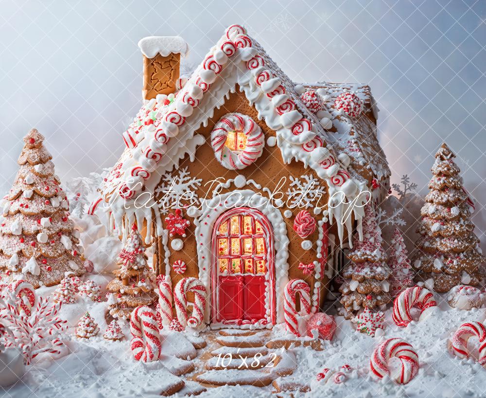Kate Christmas Gingerbread House Candy Cane Backdrop Designed by Chain Photography - Image 5