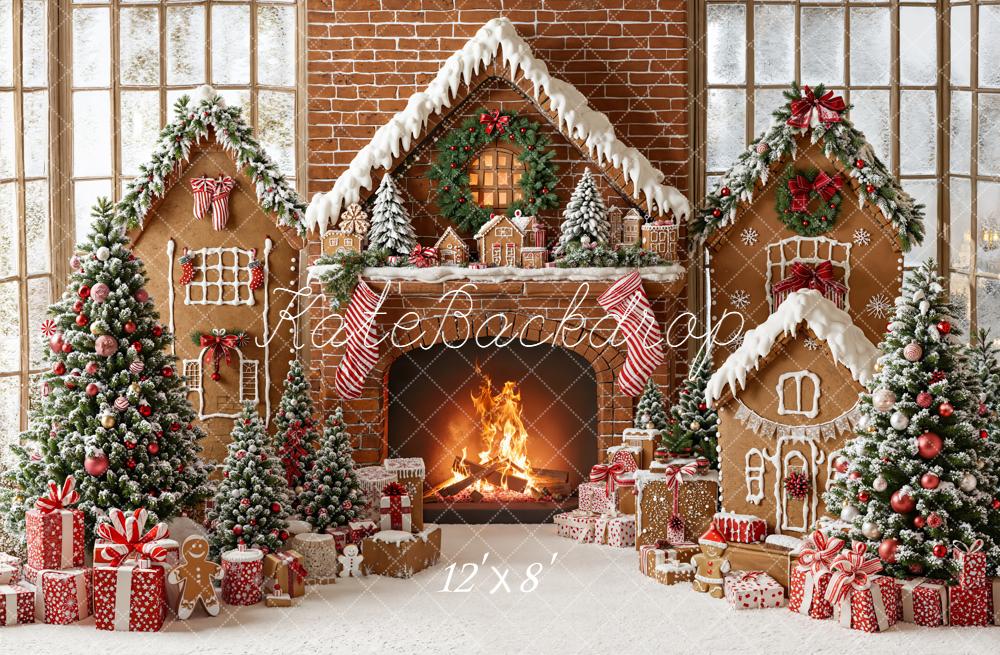 Kate Christmas Gingerbread House Fireplace Backdrop Designed by Emetselch - Image 8