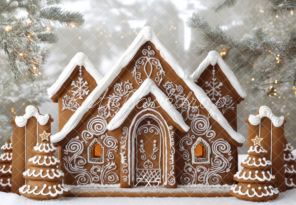 Kate Christmas Gingerbread House Snowy Backdrop Designed by Mini MakeBelieve
