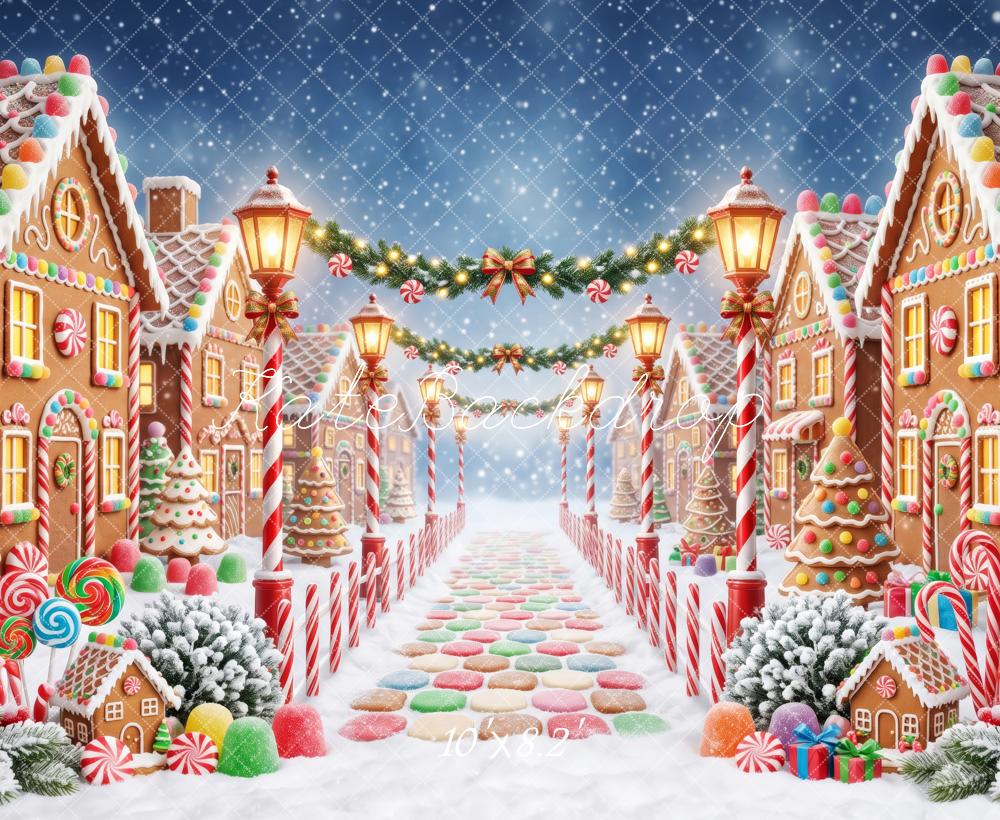 Kate Christmas Gingerbread Houses Candy Canes Fleece Backdrop Designed by Patty Robert - Image 3