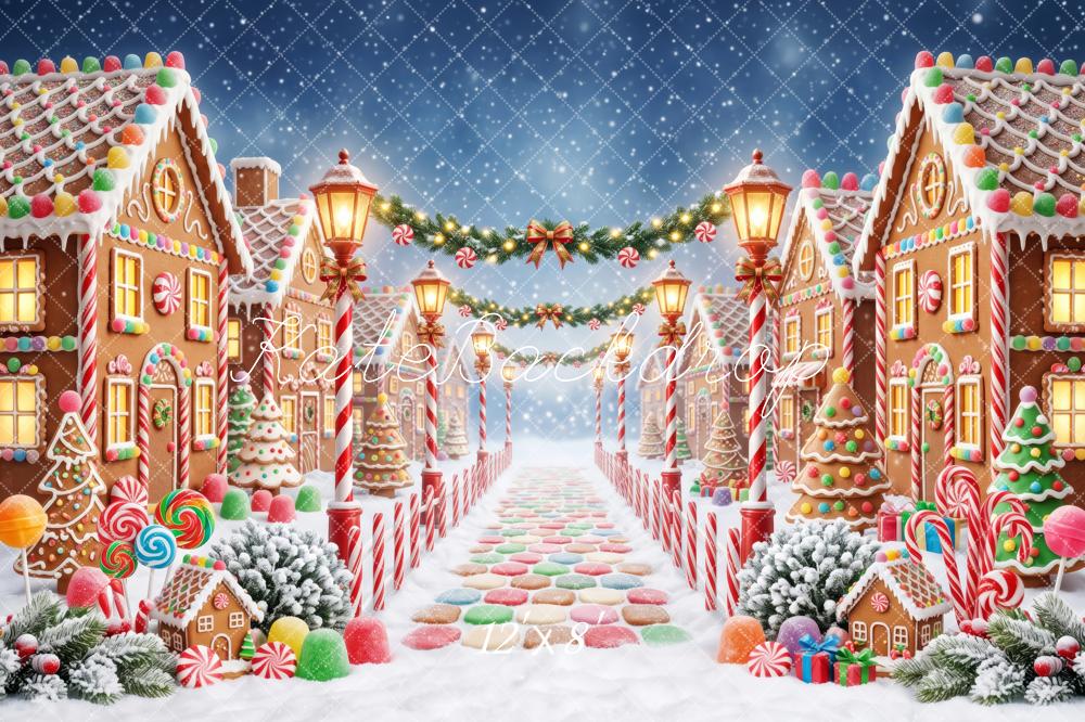 Kate Christmas Gingerbread Houses Candy Canes Fleece Backdrop Designed by Patty Robert - Image 4
